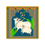 Pichwai Canvas Painting with Traditional Floral and Cow Designs