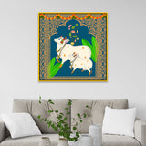 Pichwai Canvas Painting with Traditional Floral and Cow Designs