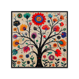 Indian Colorful Madhubani Canvas Painting Art with Detailed Floral Patterns