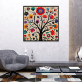 Indian Colorful Madhubani Canvas Painting Art with Detailed Floral Patterns