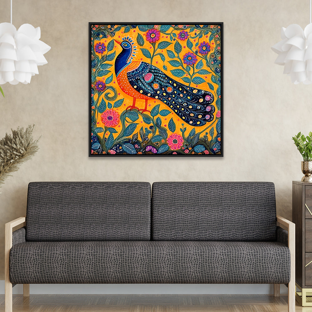 Colorful Traditional Motifs Madhubani Painting with Intricate Folk Designs