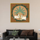 Pichwai Canvas Painting with Traditional Floral and Cow Designs