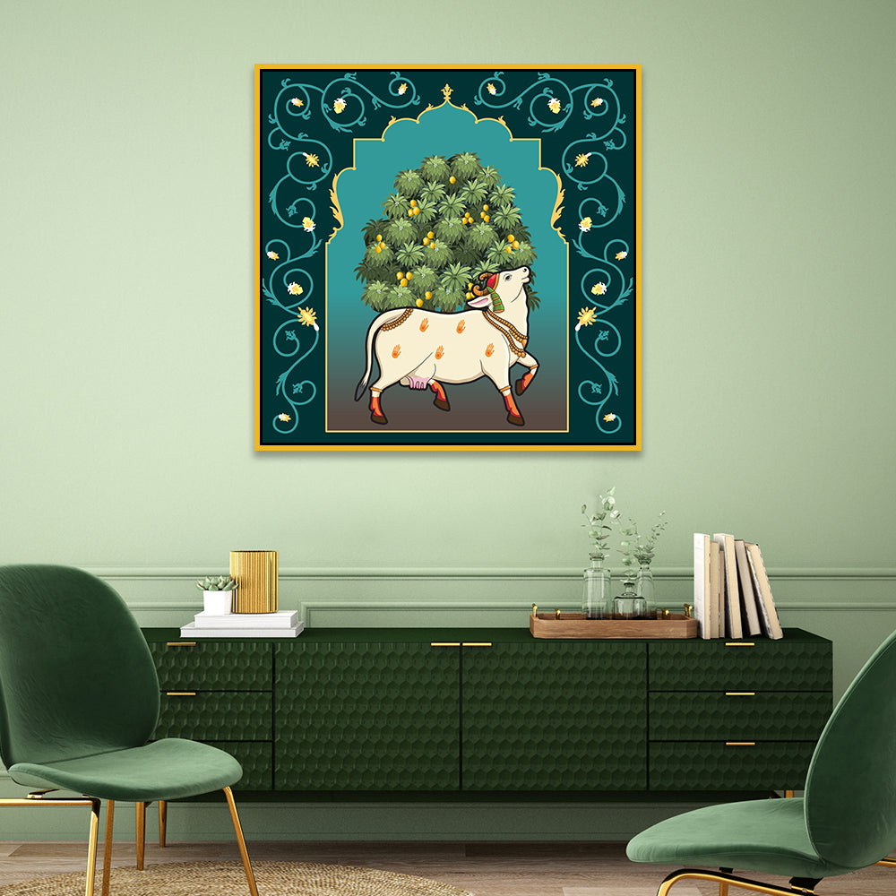 Kamdhenu Cow Vastu Prosperity Pichwai Canvas Wall Painting