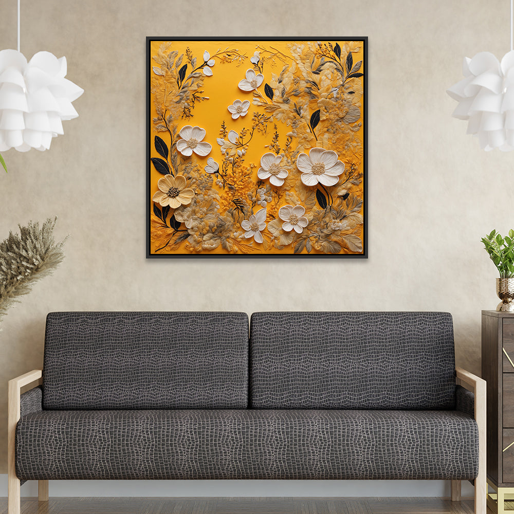 Bright 3d White Floral Canvas Painting for Wall Decoration