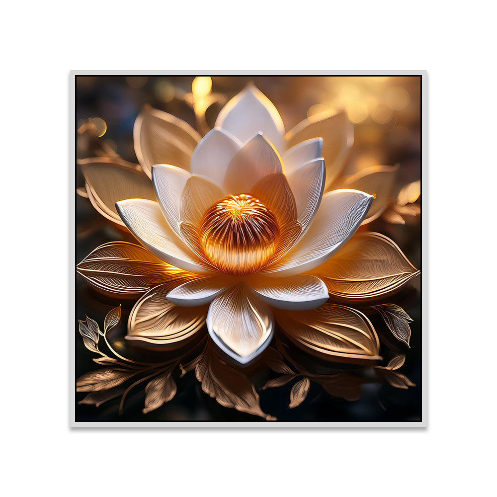 Gold Lotus 3d Vastu Canvas Painting for Home & Office Décor