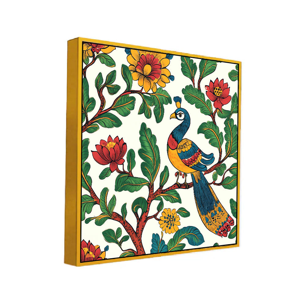 Peacock Modern Art Multicolor Square Canvas Wall Painting