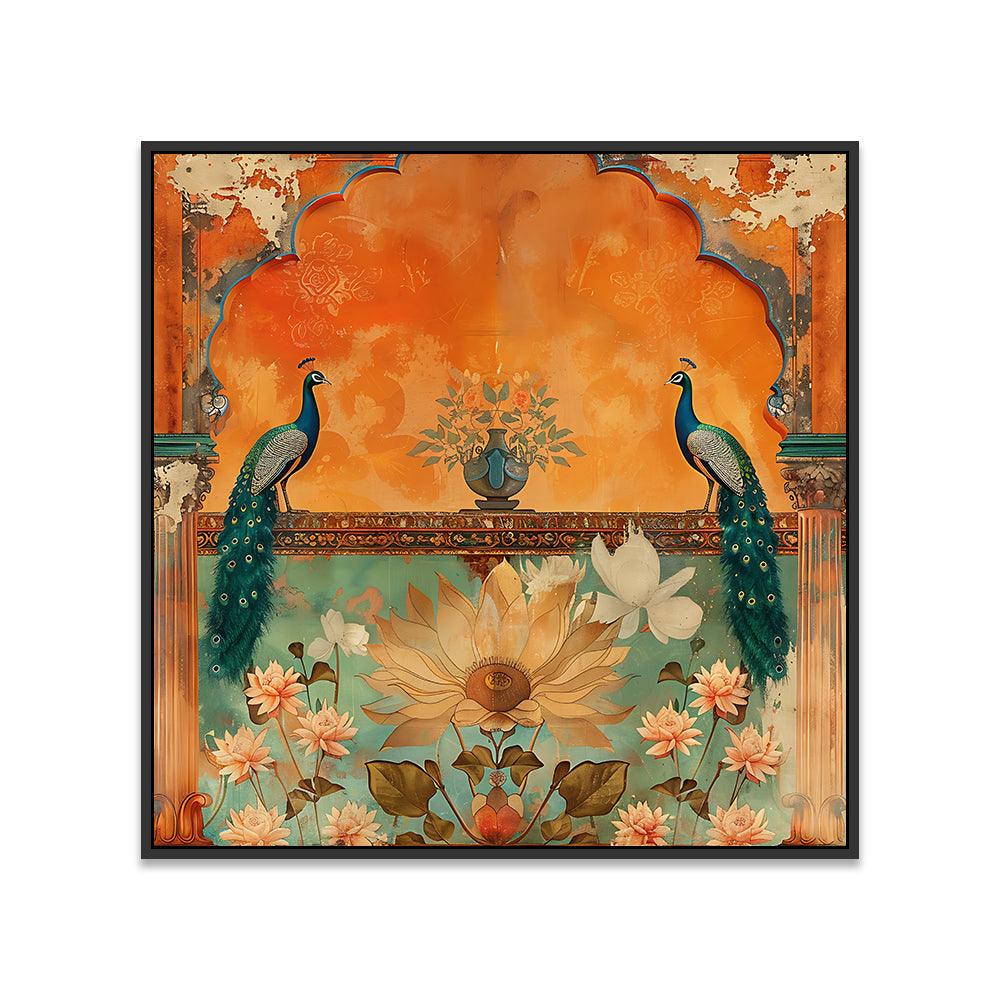 Vibrant Blue & Gold Square Peacock Painting for Home Décor