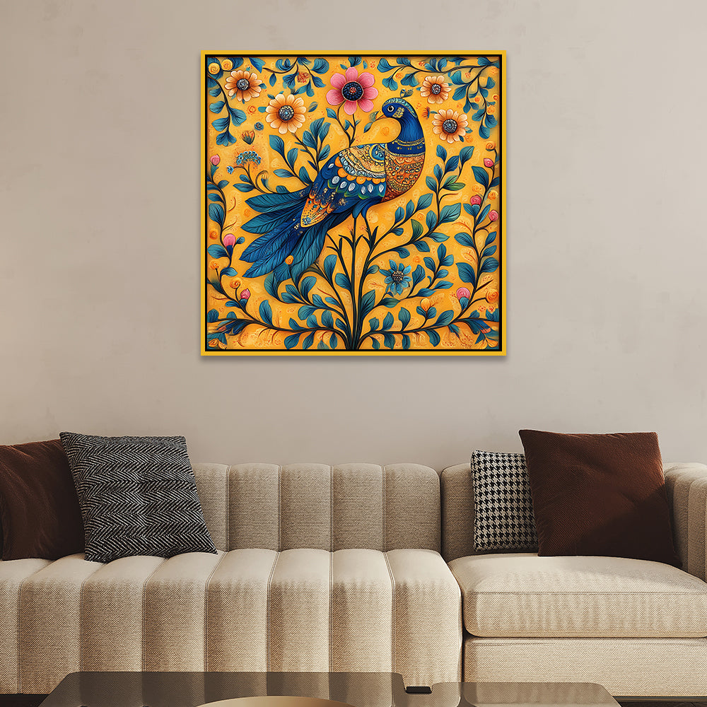 Peacock Modern Art Multicolor Square Canvas Wall Painting