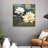 White Lotus Vastu Floral Canvas Wall Painting