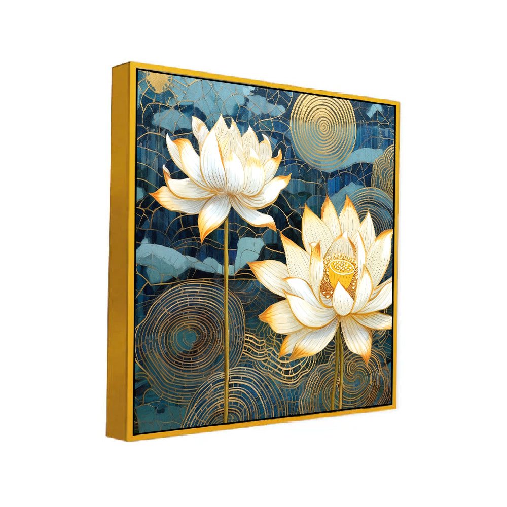 White Lotus Vastu Floral Canvas Wall Painting