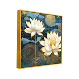 White Lotus Vastu Floral Canvas Wall Painting