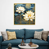 White Lotus Vastu Floral Canvas Wall Painting