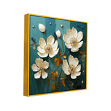 Teal And White Gold Floral 3d Digital Printed Canvas Wall Painting