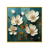 Teal And White Gold Floral 3d Digital Printed Canvas Wall Painting