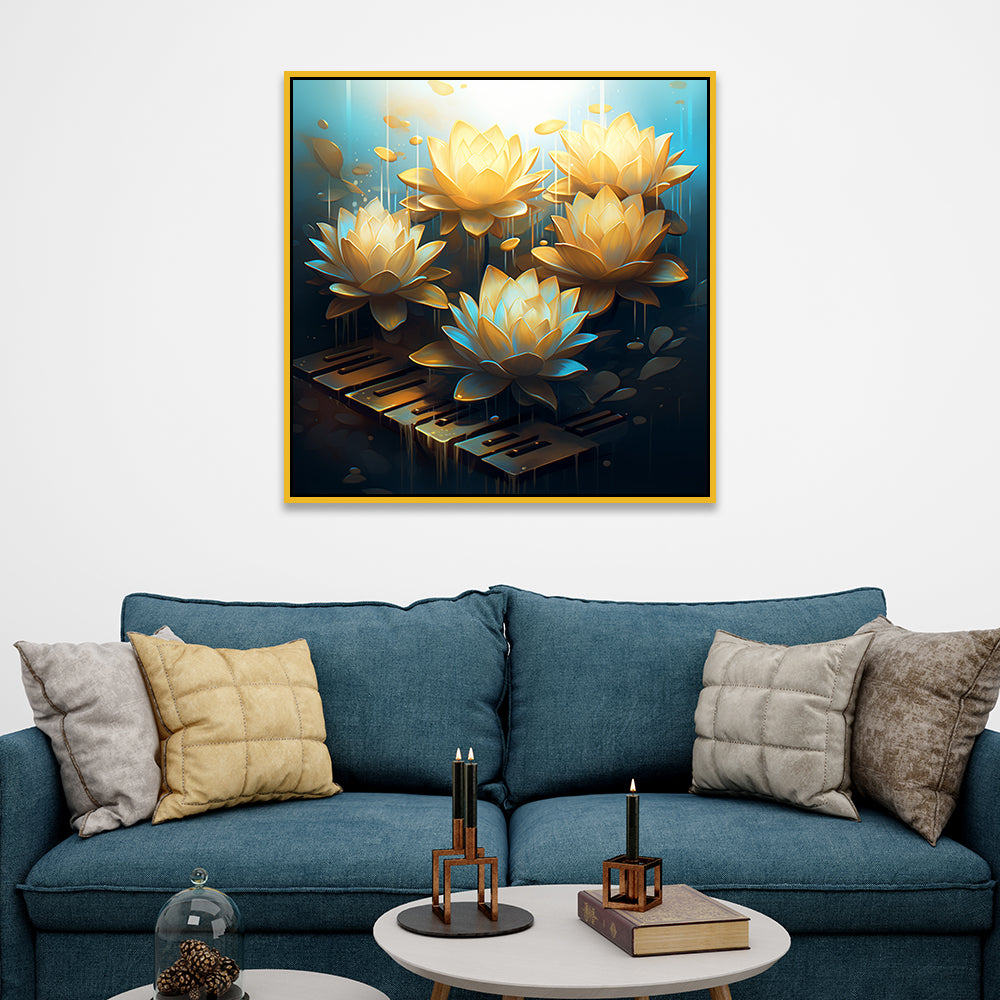 Luxurious Golden Lotus Vastu Canvas Wall Painting