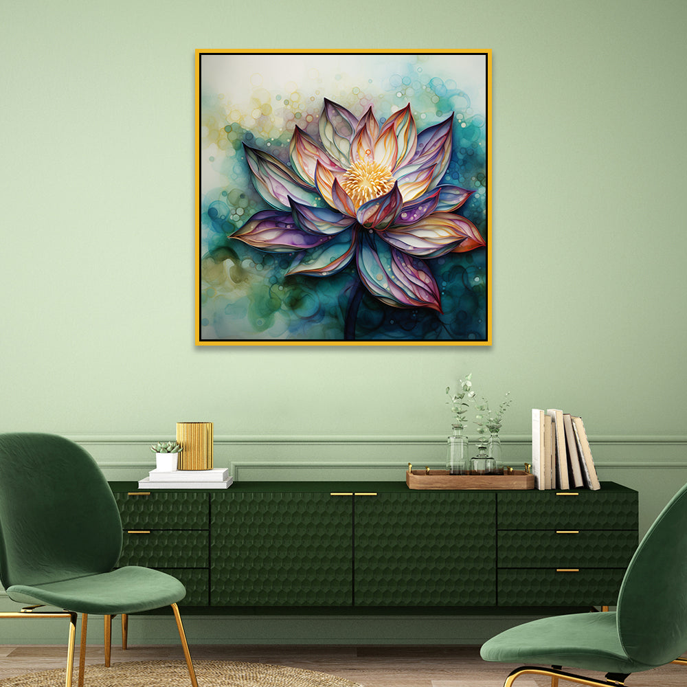 Vastu Positivity 3d Purple Lotus Canvas Wall Painting