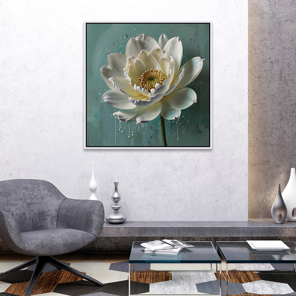 Luxurious Modern Abstract White Lotus Flower Canvas Wall Painting