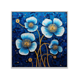 Luxurious Blue and Gold Square Floral Canvas Wall Painting
