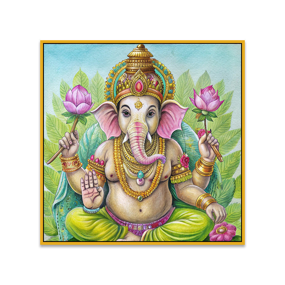 Vibrant Lord Ganesha Square Canvas Wall Painting