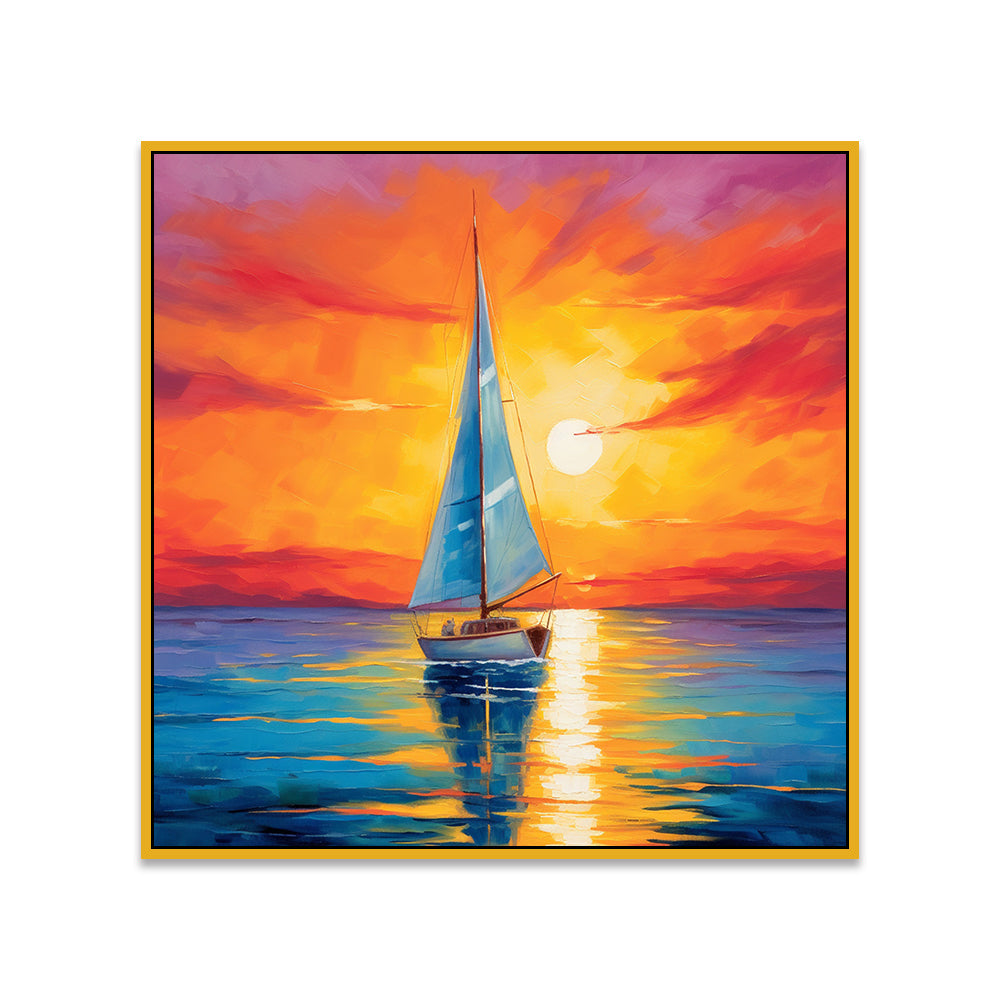 Abstract Sunset Sailing Boat Canvas Painting for Wall Decoration
