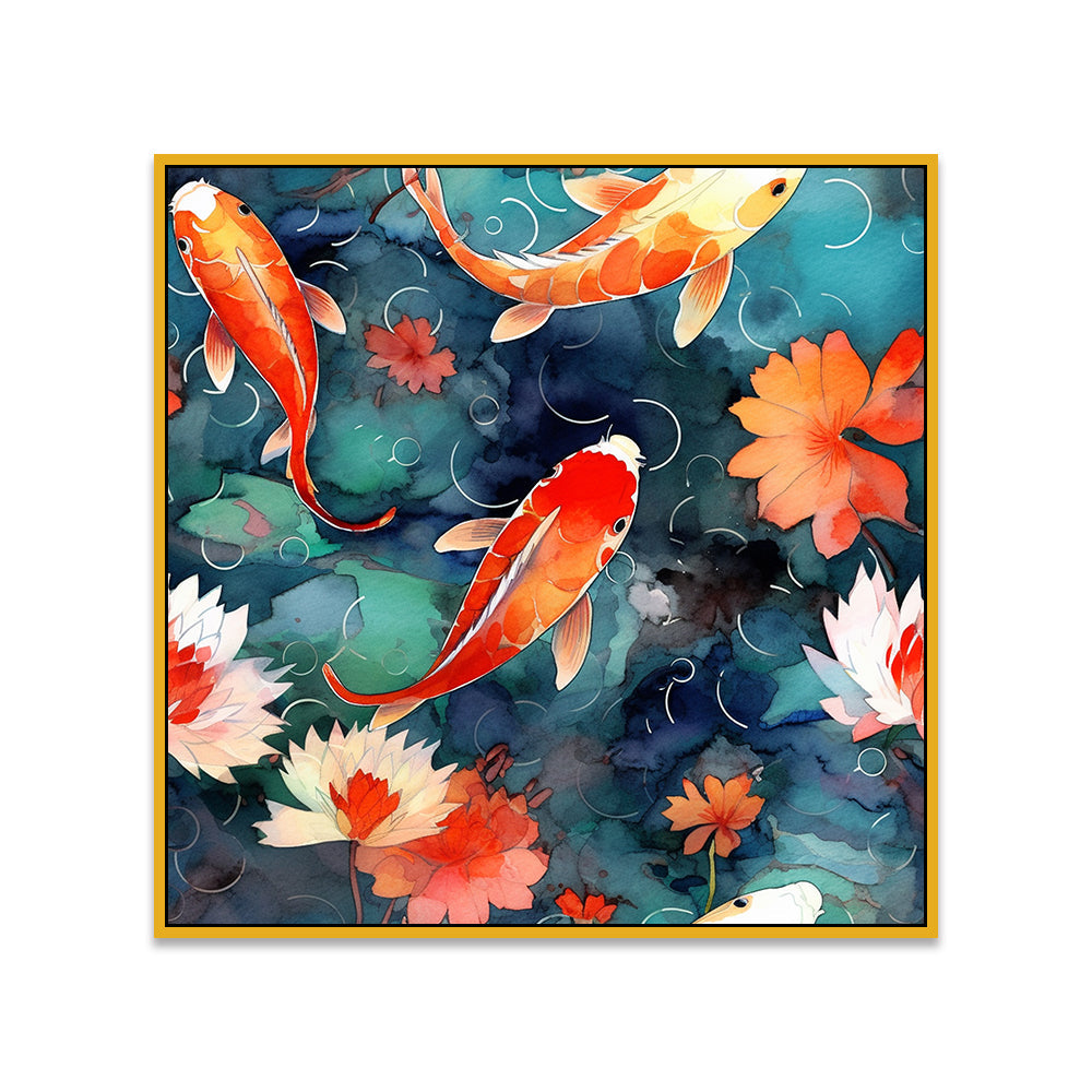Colorful Koi Fish Vastu Canvas Wall Painting