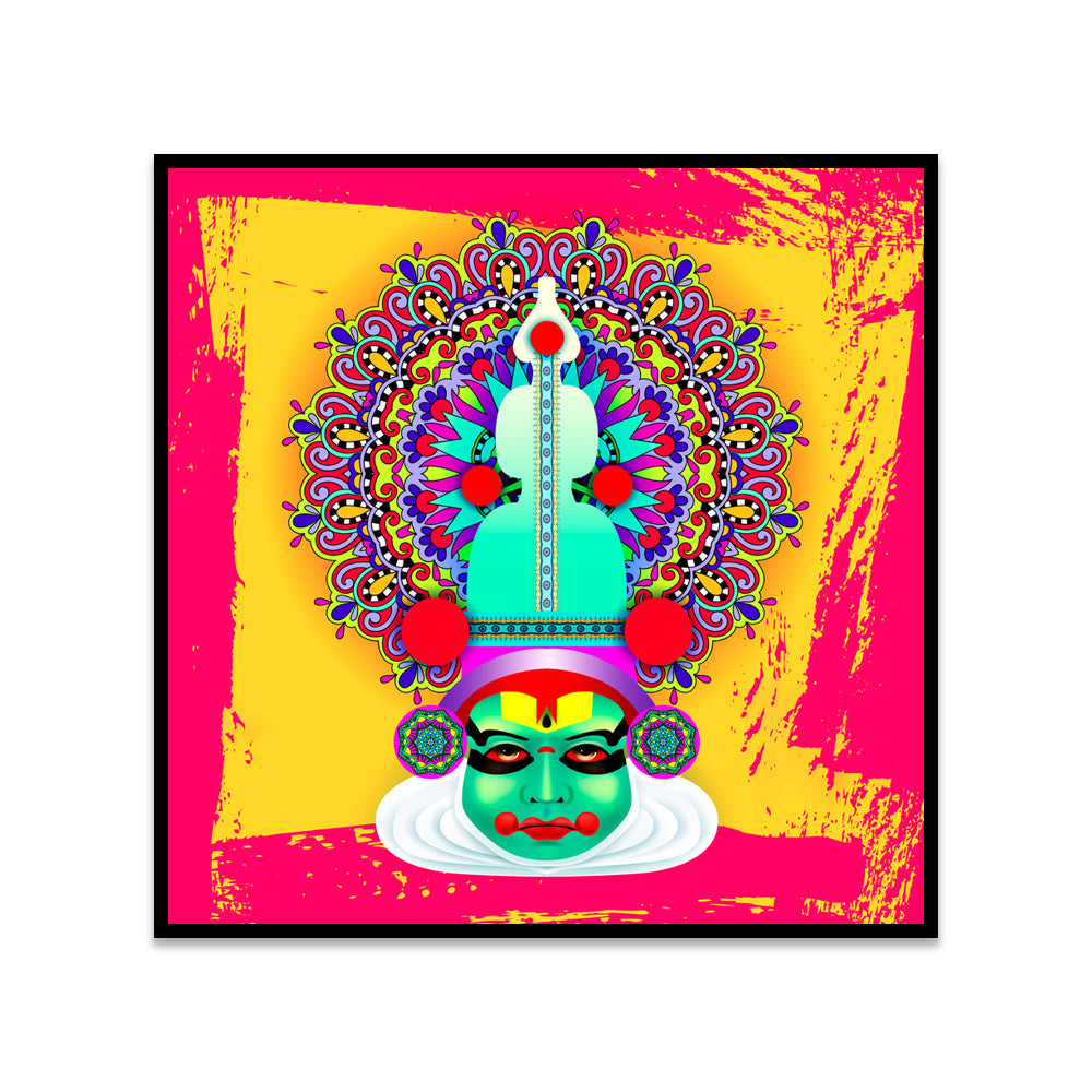 Traditional Kathakali Canvas Wall Painting with Floating Frame
