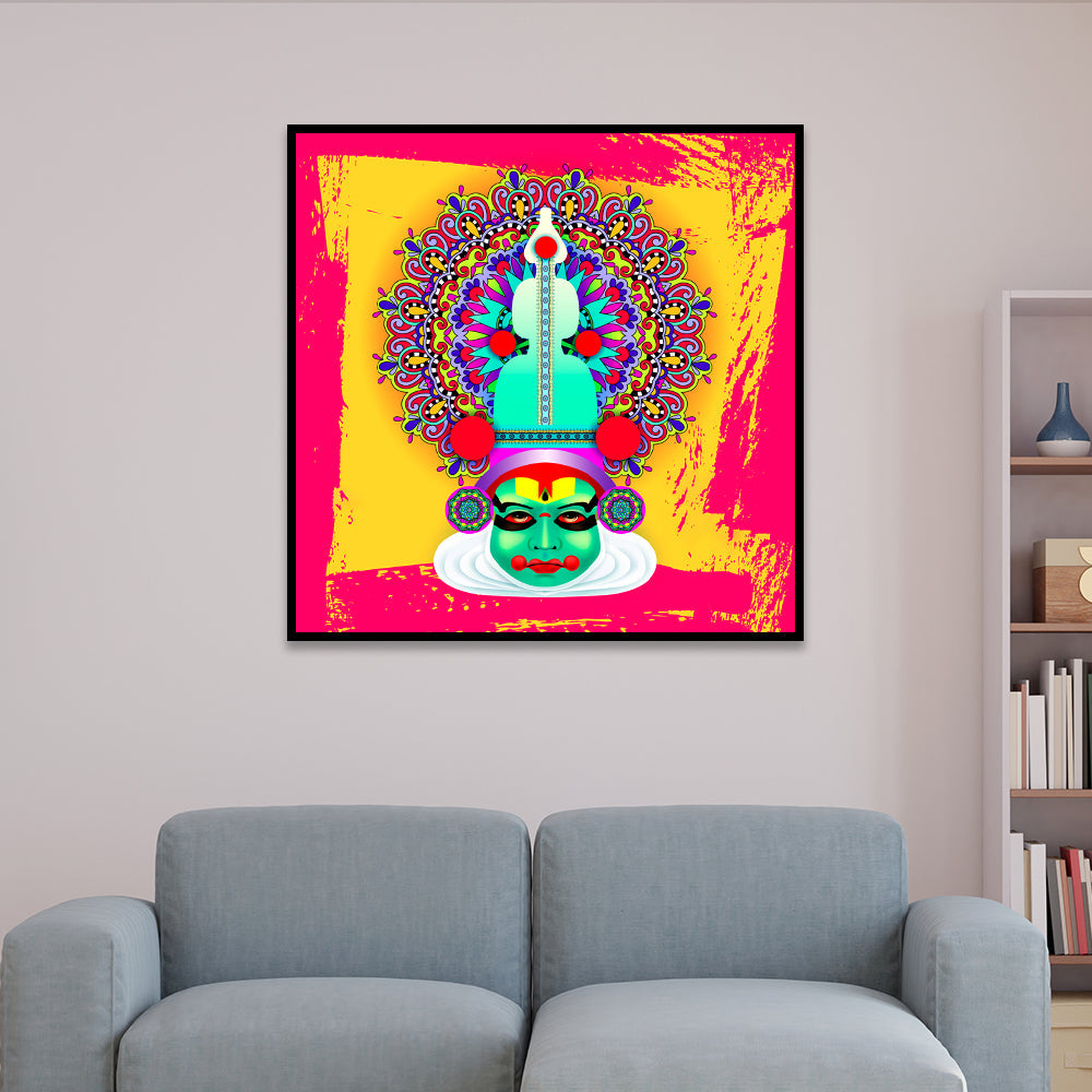 Traditional Kathakali Canvas Wall Painting with Floating Frame