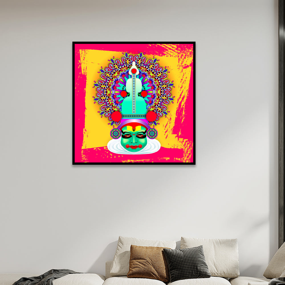 Traditional Kathakali Canvas Wall Painting with Floating Frame