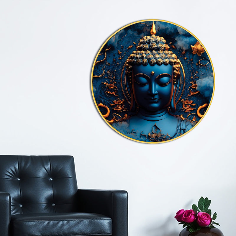 Elegant Gautam Buddha Spiritual Round Wall Painting