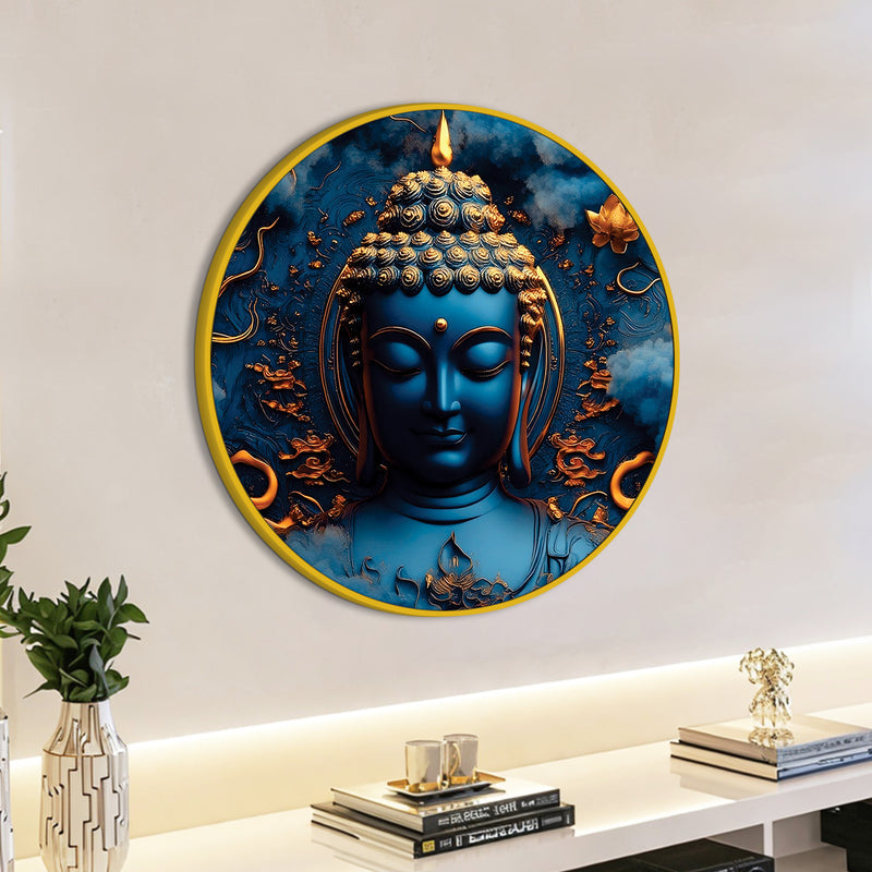 Elegant Gautam Buddha Spiritual Round Wall Painting