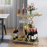 Elegant Gold Metal Bar Cart With Artistic Arched Detailing