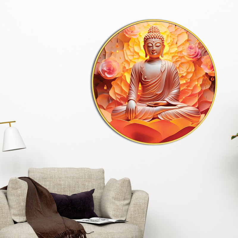 Elegant Spiritual Gautam Buddha Round Wall Painting