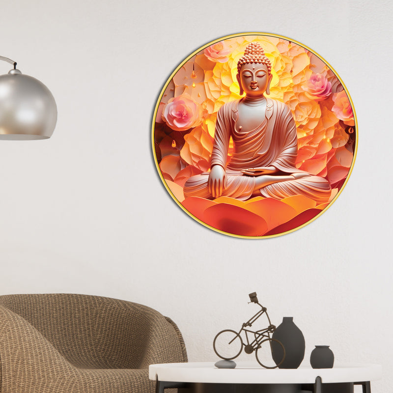 Elegant Spiritual Gautam Buddha Round Wall Painting