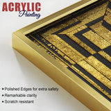 Golden Abstract Artistic Shapes Art Acrylic Floating Wall Painting Set of 2