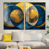 Golden Abstract Modern Circle Acrylic Floating Wall Painting Set of 2