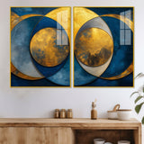 Golden Abstract Modern Circle Acrylic Floating Wall Painting Set of 2