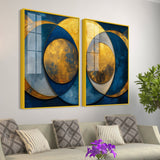 Golden Abstract Modern Circle Acrylic Floating Wall Painting Set of 2