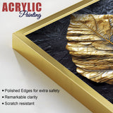 Golden Leaf Textured Impasto Layers Acrylic Floating Wall Painting Set of 2