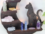 Premium Cat Wood Wall Shelves Large Size / Backlit Book Shelf, Walnut Finish - Brown
