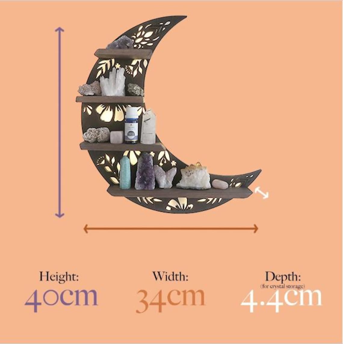 Moon Shape Wood Wall Shelves Large Size / Book Shelf, Walnut Finish