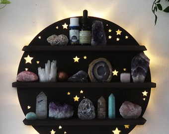 Round Cercle Wood Wall Shelves Large Size / Backlit Book Shelf, Walnut Finish