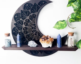 Round Cercle Wood Wall Shelves Large Size / Backlit Book Shelf, Walnut Finish