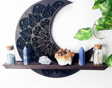 Round Cercle Wood Wall Shelves Large Size / Backlit Book Shelf, Walnut Finish