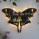 Premium Butterfly Wood Wall Shelves Large Size / Backlit Book Shelf, Walnut Finish - Brown