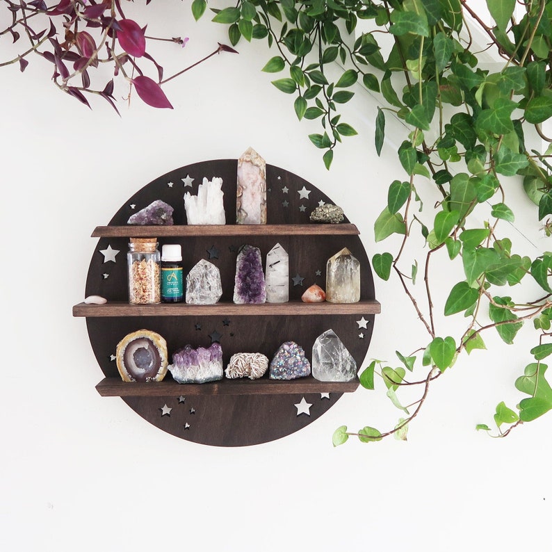 Round Cercle Wood Wall Shelves Large Size / Backlit Book Shelf, Walnut Finish