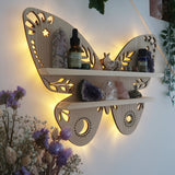 Premium Butterfly Wood Wall Shelves Large Size / Backlit Book Shelf, Walnut Oak Finish