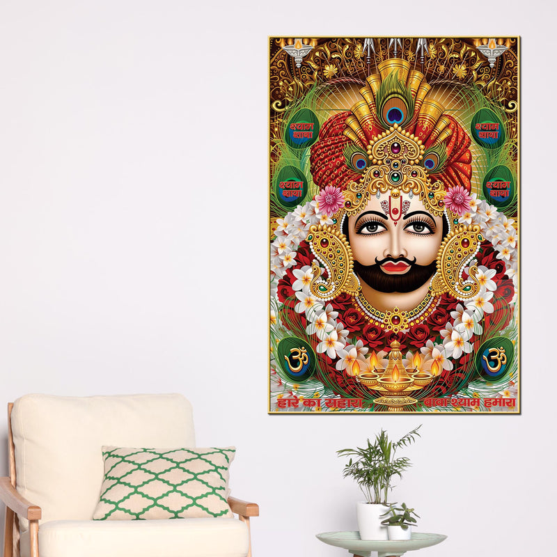 Khatu Shyam Ji Face Canvas Painting Devotional Hindu Wall Art For Living Room
