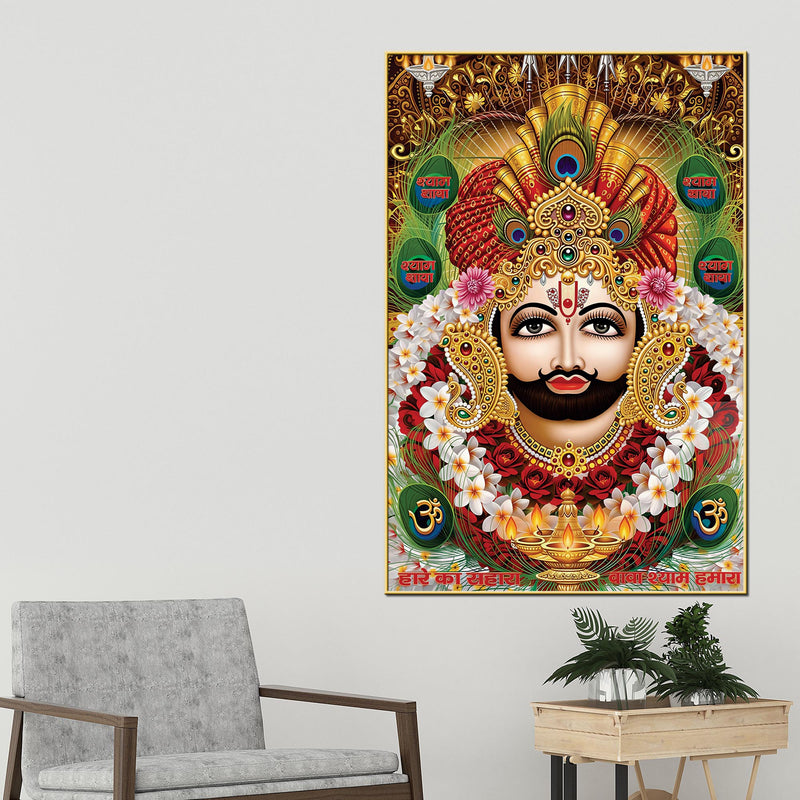 Khatu Shyam Ji Face Canvas Painting Devotional Hindu Wall Art For Living Room