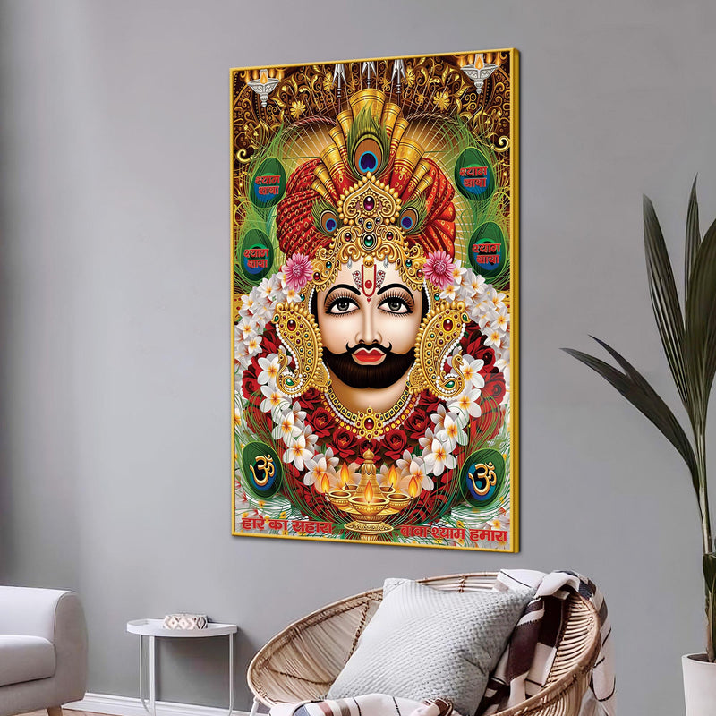 Khatu Shyam Ji Face Canvas Painting Devotional Hindu Wall Art For Living Room