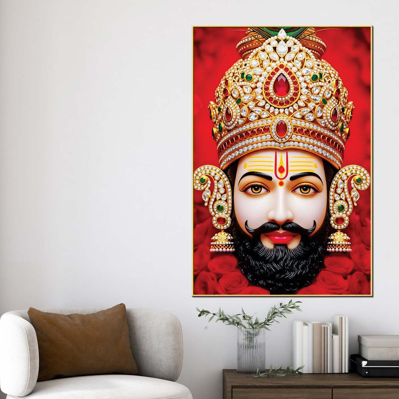 Khatu Shyam Ji Red Background Canvas Painting Devotional Wall Art